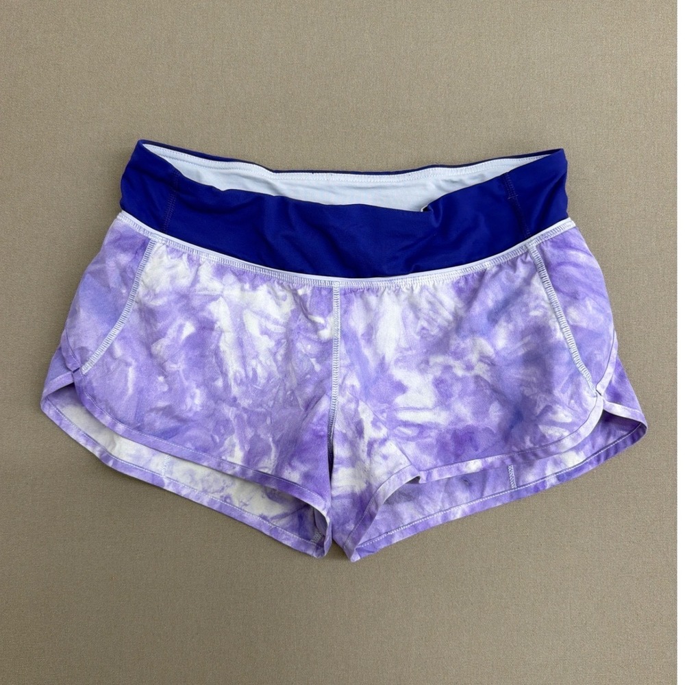 Lululemon Speed Up Shorts Purple Tie Dye Blue Waistband Running Size 6